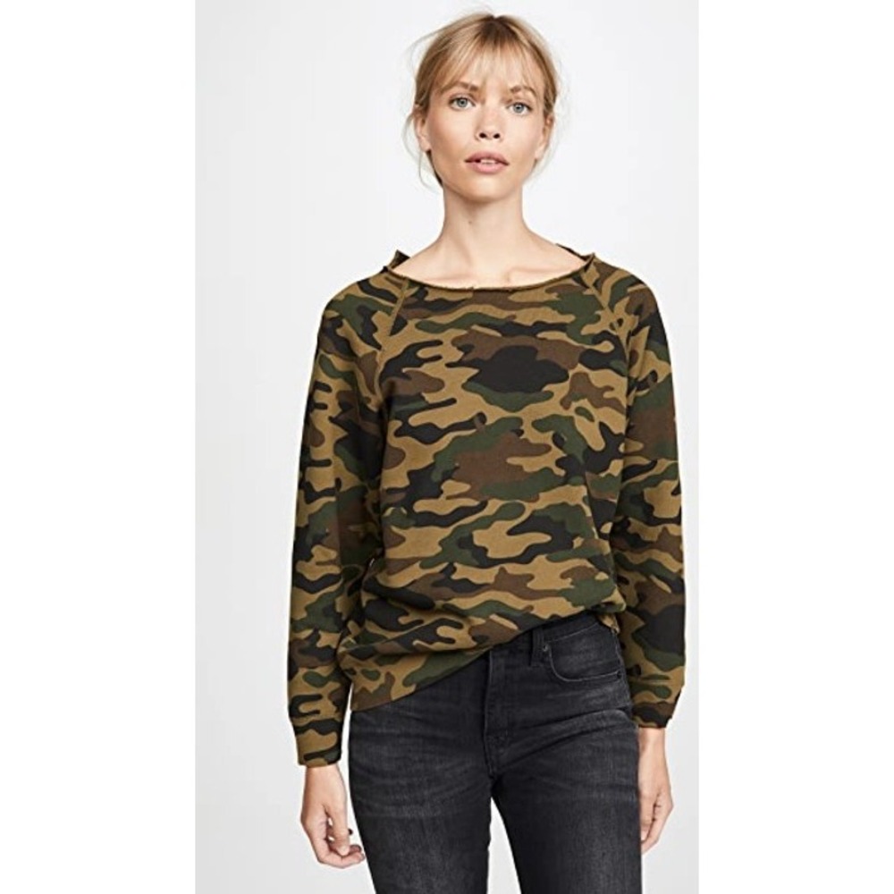 Nili Lotan Luka Scoop‎ Neck Sweatshirt Green Camo Print Military Streetwear